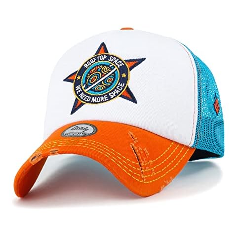 ililily X Rooftop Space Colorful Retro Embroidery Mesh Trucker Baseball Cap, Planet Light Blue Cover