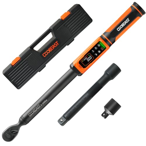 Image of Coobeast Digital Torque Wrench 1 /2 Drive, Adjustable Electric Torque Wrench Tool Set, Preset Value(3.76-250.8 Ft.lbs. /5.1-340Nm), Buzzer and LED Alert, Adapter&Extension Bar for Bike Motorcycle(Black)