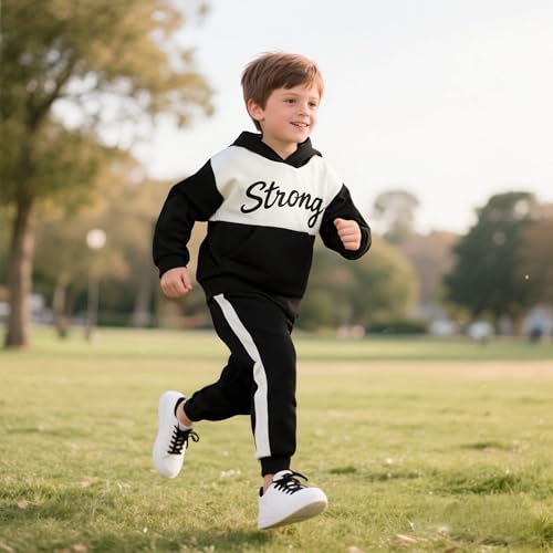 Image of Kids Boys Clothes Color Blocking Hoodie Sweatshirts and Pant 2Pcs Fall Outfits Set Size 5-10