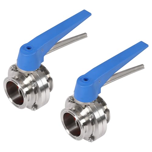 2 Pack Butterfly Valve with Blue Trigger Handle, 2 In Stainless Steel Tri Clamp Butterfly Valve with 8 Locking Positions, Portable Tri Clamp Clover