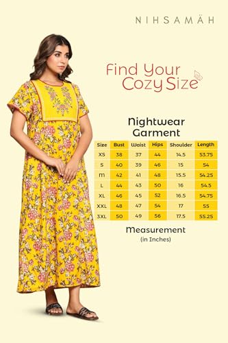 Image of NIHSAMAH Cotton Nighty for Women - Printed Stylish Night Gown, Comfortable Sleepwear Long Nightwear, Maxi