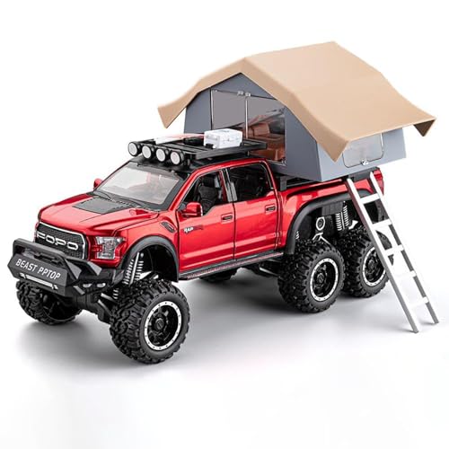 Image of 1:28 Scale Ford Raptor F-150 Raptor Camping RV Toy Car | Metal Pullback Diecast Car for Kids with Openable Doors, Sound, Light Effects Toy for Car (Color As Per Available)