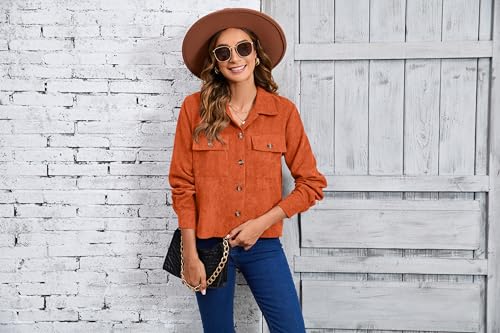 TASAMO Womens Cropped Corduroy Shackets Button Down Long Sleeve Fall Fashion Jacket Tops Casual Shirts Trendy 20253