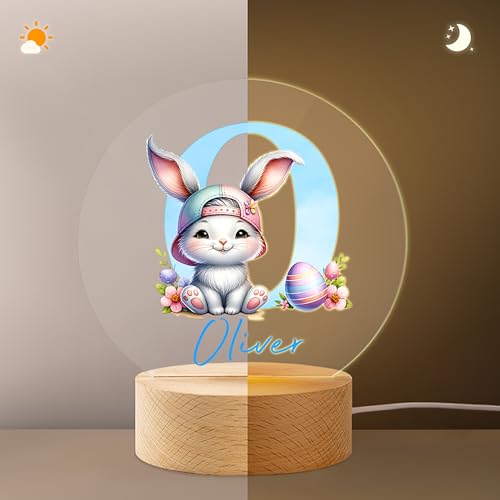 Personalized Easter Bunny Night Light with Name, Custom Acrylic Lamp on Beech Base, Room Decor Night Lamp, Birthday Easter Party Favor Gifts for Kids (Cute Rabbit) - Image 4