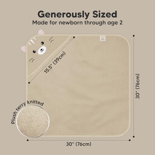 Image of KeaBabies Hooded Baby Towel for Newborn, Baby Bath Towels (Cat, 30x30) | Viscose Derived from Bamboo, Large Baby Towels with Hood, Boys, Girls, Toddler, Soft Absorbent Baby Bath Essentials