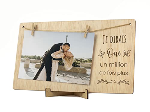CONTRAXT Cadre photo cadeau original marriage. Cadre photo carte postale détail support tableau pele mele porte acroche photo félicitations copains deco avec corde pince mariage bois (Marriage FR)