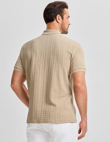 Image of JMIERR Men's Casual Polo Shirt Knitted Textured Short Sleeve Stretch Golf Shirt Summer Vacation Beach Collared Shirts