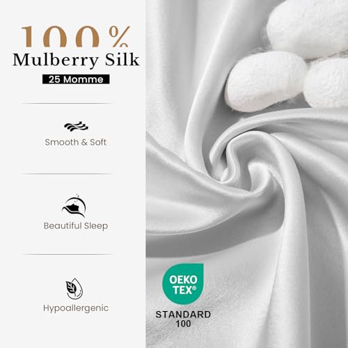 Image of THXSILK Silk Pillowcase for Hair and Skin, 100% Both Side Mulberry Silk Bed Pillowcase with Hidden Zipper, Gift Box, 25 Momme Soft Breathable Smooth, Silk King Pillow Case (Grey /Silver)