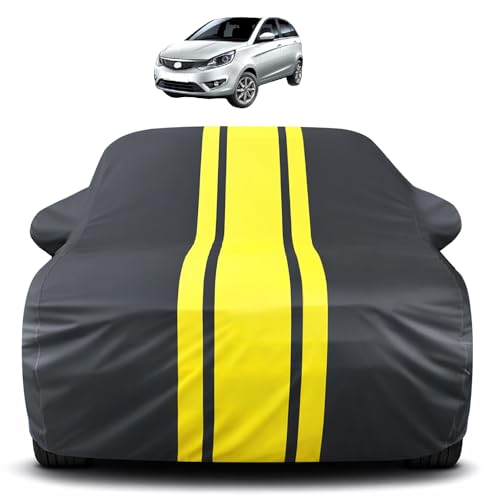 Image of Auto Hub Car Cover Compatible with Tata Bolt with Mirror Pocket, Soft Cotton Lining, Bolt Car Cover Waterproof - Yellow-Black