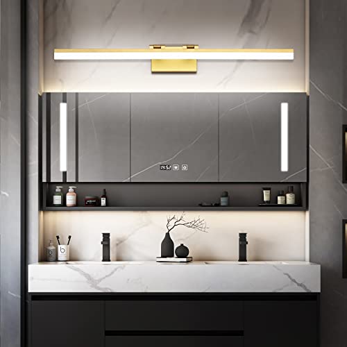 Image of SOLFART Dimmable 39.4Inch Modern LED Vanity Light Golden Finished Bathroom Vanity Lighting Fixtures Gold