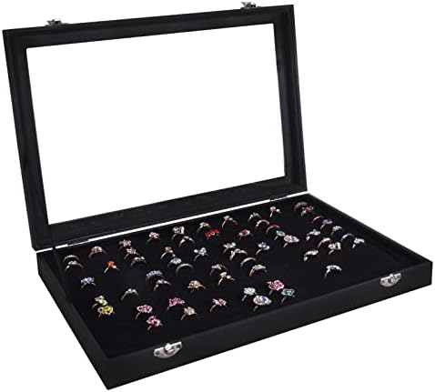 AUTOARK Velvet Stackable Clear Lid 100 Slots Jewelry Ring Box Showcase Display Organizer,Black,AJ-081