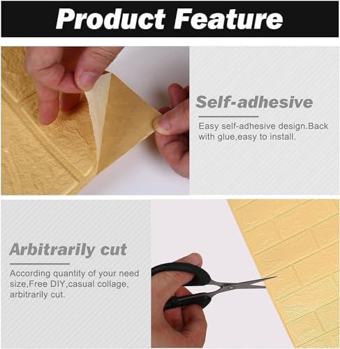 Image of TEKCOOL Self-Adhesive Waterproof PE Foam 3D Wall Panels Wallpaper Sticker for Bathroom, Living Room, and Home Decoration (70 x 77cm, Appx. 5.8Sq Feet)-20 Piece'