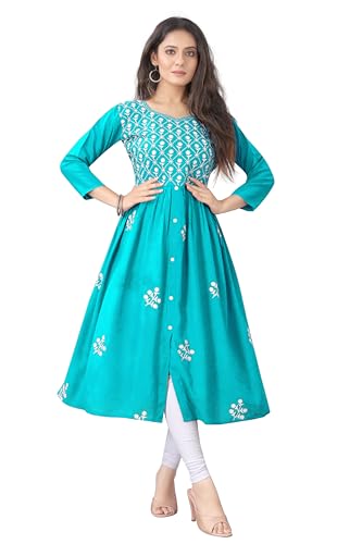 Image of Women's Rayon Embroidered Flared Kurtis