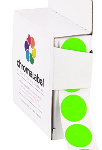 ChromaLabel 3/4 Inch Round Permanent Color-Code Dot Stickers, 1000 per Dispenser Box, Fluorescent Green