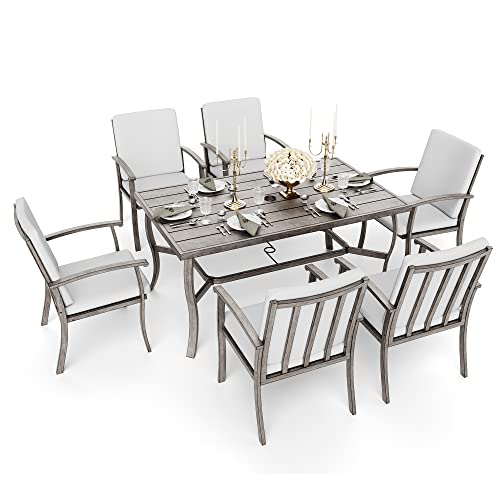 HAPPATIO 7 Piece Patio Dining Set, Aluminum Outdoor Dining Set for 6, Aluminum Dining Table and Chairs Set, Patio Furniture with Table, Chairs and Washable Cushions (Gray) -  HPO0204
