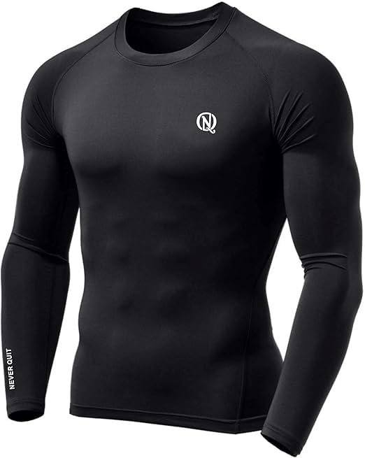 Image of NEVER QUIT Compression Top Full Sleeve Tights Plain for Gym, Running, Cycling, Swimming, Cricket, Basketball, Yoga, Football, Tennis, Badminton