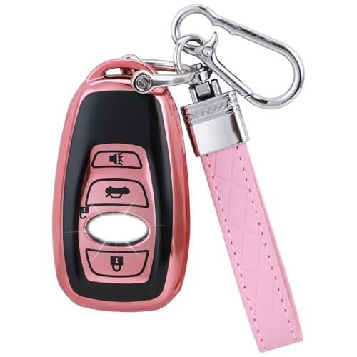 BAIMICE for Subaru Key Fob Cover with Keychain Ascent Outback BRZ Forester Impreza Crosstrek Legacy WRX WRX STI XV Crosstrek TPU Key Fob Cover Key Shell (pink Key Case + key chain)