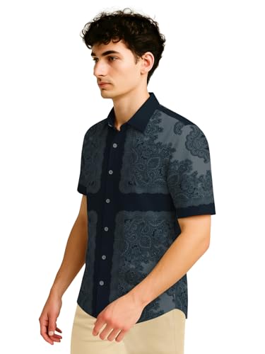 Image of BULLMER Trendy Regular Fit Cotton Blend Printed Casual Half Sleeve Shirt for Men | Stylish Mens Casual Shirts | Shirts for Men