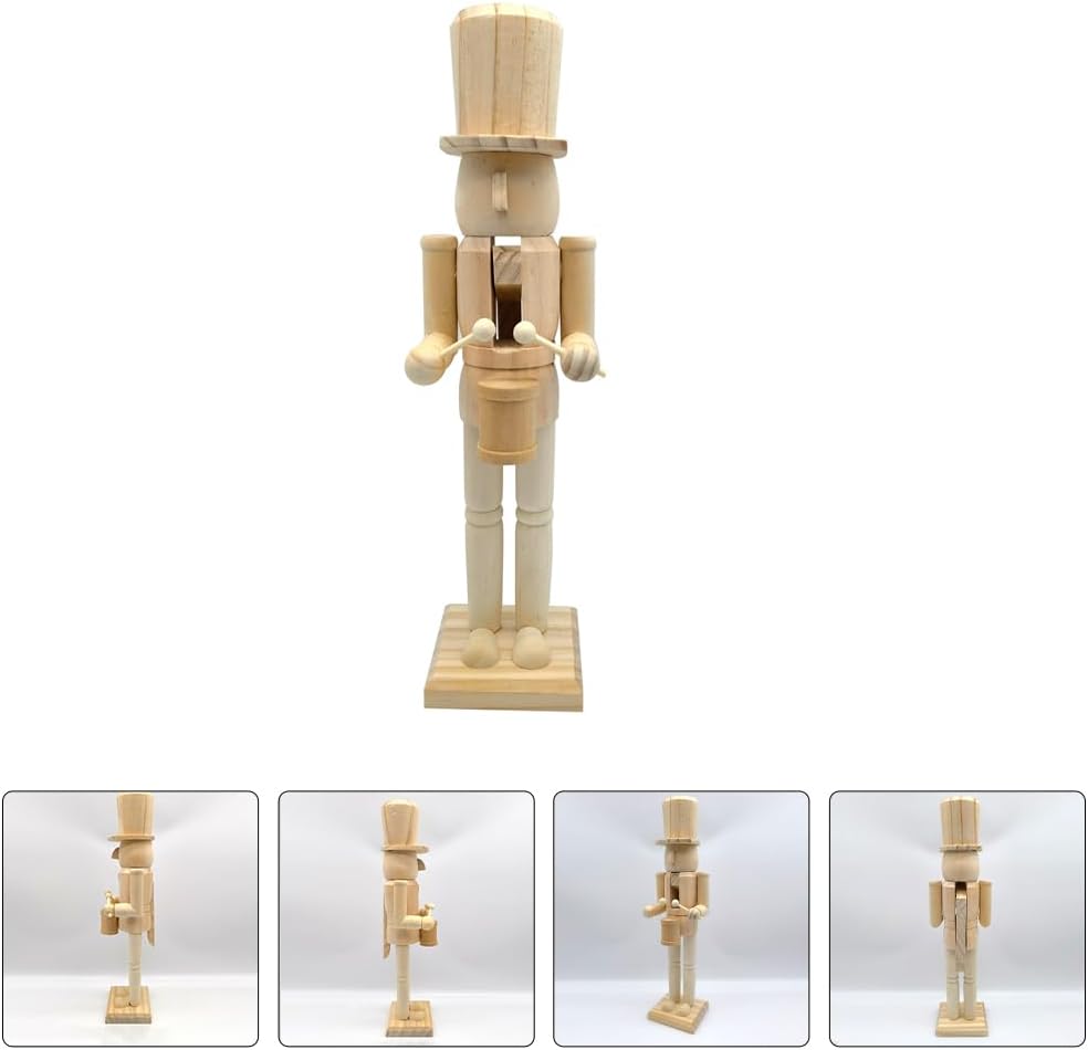 LUOZZY 15" Unfinished Nutcracker Wooden Christmas Nutcracker with Drum DIY Blank Unpainted Nutcracker Puppet Soldier Christmas Table Centerpieces Decorations