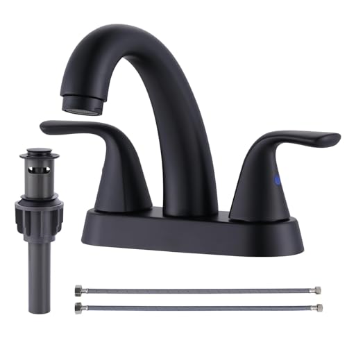 ALEASHA Black Bathroom Sink Faucet - 4 Inch Centerset 2 Handle With Pop Up Drain Stopper, Lavatory...
