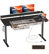 JOISCOPE Height-Adjustable Desk with Monitor Stand and 2 Drawers, Memory Height, Standing Desk wi...