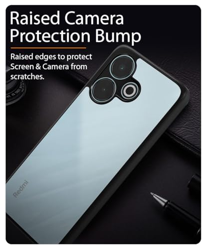Image of WOW IMAGINE Shockproof Hybrid Back Cover for Mi Redmi 13 5G | Poco M6 Plus 5G | Hard Slim fit Back Case | PC & TPU | Clear Transparent Case - Black