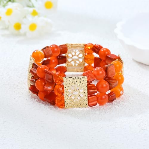 Chunky Natural Shell Stone Beaded Stretch Bracelet for Women, Classy Boho Jewelry Gift3