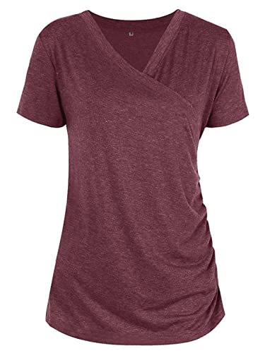 Liu & Qu Womens Maternity Nursing Tops Short Sleeve Breastfeeding Shirts Heather V Neck Clothes #TOP1