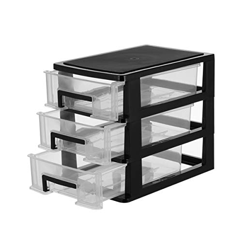 BESPORTBLE Schubladenschrank Schubladenbox Dreischichtiges Lagerregal Organizer Möbel Kunststoff Schublade Typ Schrank Lagerschrank Multifunktions (Schwarz Und Transparent)
