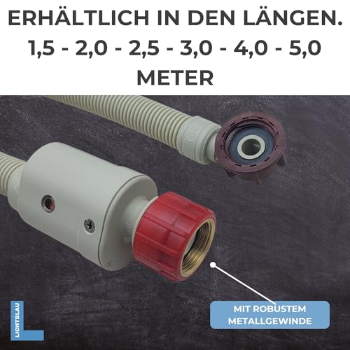 LICHTBLAU Aquastopschlauch Größe 1,5m 2796 MIT METALLGEWINDE Waschmaschine Geschirrspüler I VDE-Zertifiziert I 3/4 Zoll inkl. Sicherheitsventil I Zulaufschlauch universell verwendbar