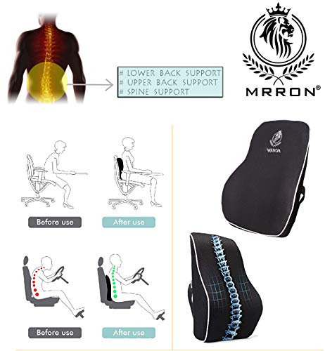 Image of MRRON Supreme EXEMPHLAR Series Memory Foam Elongated Neck Rest & Lumbar Support for Car or Office Chair- Neck Pillow car Cushion Kit Designed Ergonomically for Extra Neck Support (Black)