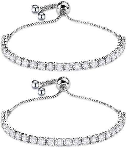 Bracelet for Women,Sterling Silver Tennis Bracelet Crystal Slider Bracelet S925 Women Bracelet Sparkle Diamond Zirconia Adjustable Bracelet Lady Bracelet Gift for Valentine's Day,Silver,Gold,Rosegold