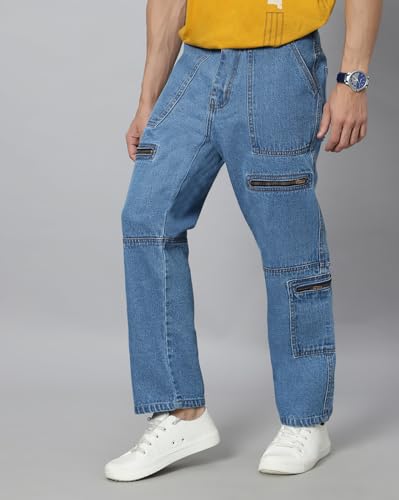 Image of Men's Cotton Adjustable Waistband Slim Fit Comfortable and Stylish Athletic Jeans