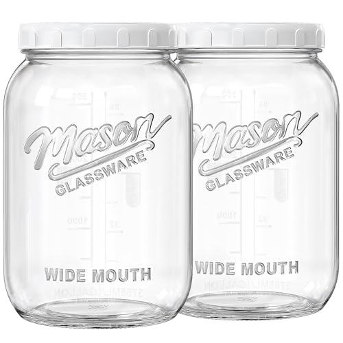 2 Pack 1 Gallon Glass Jar with Lid, Wide Mouth Mason Jars, Large Glass Flour Storage Containers with Airtight Lids, Candy Jar Safe for Cookie, Kombucha, Pickle, Sugar