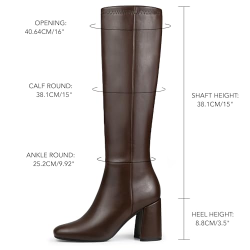 Image of Women's Knee High Boots Faux Leather Square To Tall Boots Fashion Chunky Block Heel Long Boots with Side Zip