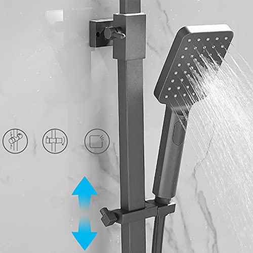 Ensemble de douche à effet pluie avec bec de baignoire noir mat - 6