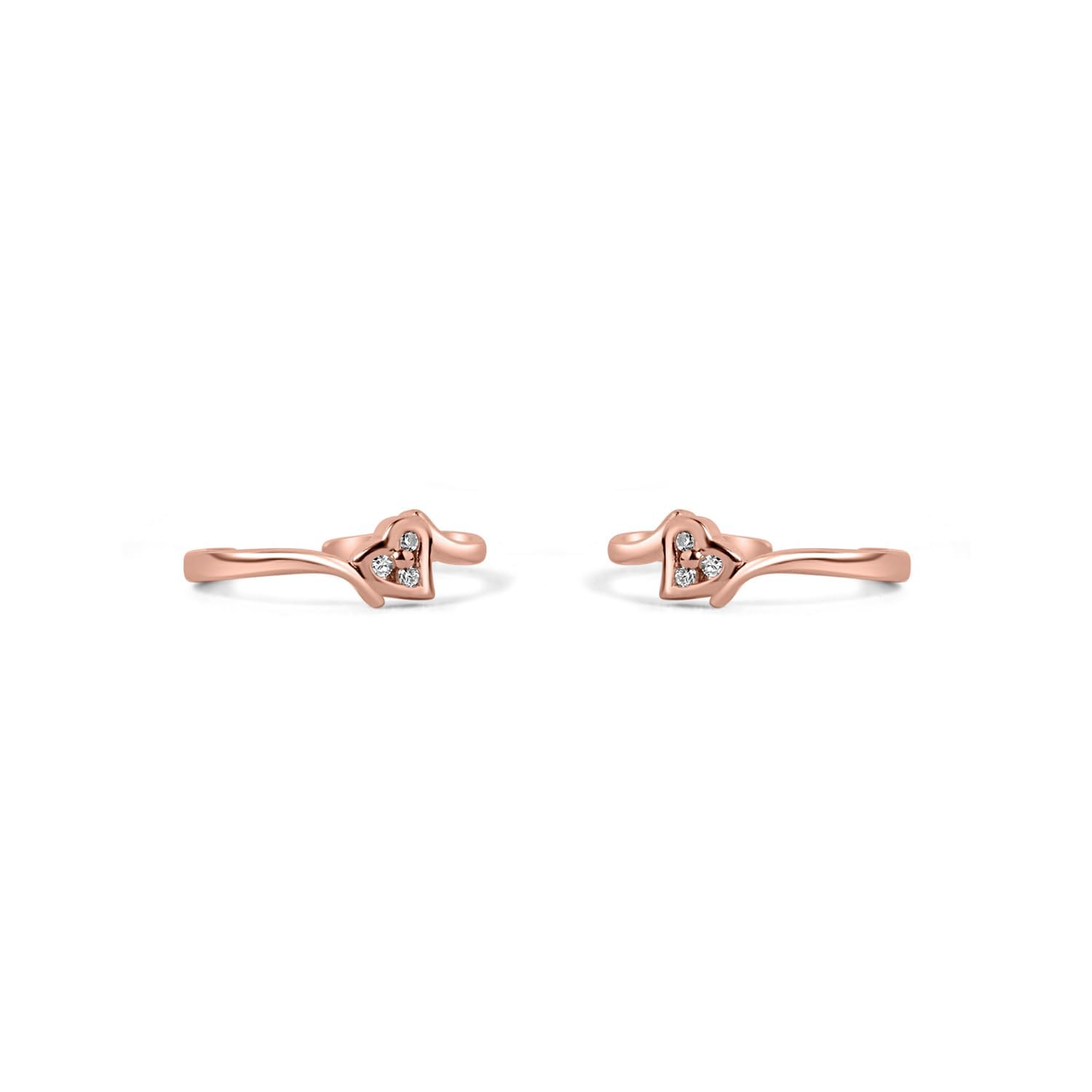 925 Sterling Silver Toe Ring for Women | Rose Gold Heart Design | Zirconia Adjustable Jewelry | Gift for Her (2.7 g)-image-23