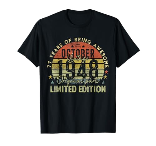 77th Birthday Gifts Vintage October 1948 77 Years Old Men Maglietta 77th Birthday Gifts Vintage October 1948 77 Years Old Men Maglietta
