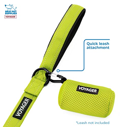 Image of Best Pet Supplies Dog Poop Bag Holder Leash Attachment with 15 Bags, Lime Green, Reusable Mesh Dispenser Pouch for Travel, Walking, Park, and Outdoor Use, Soft and Durable with Clip-On