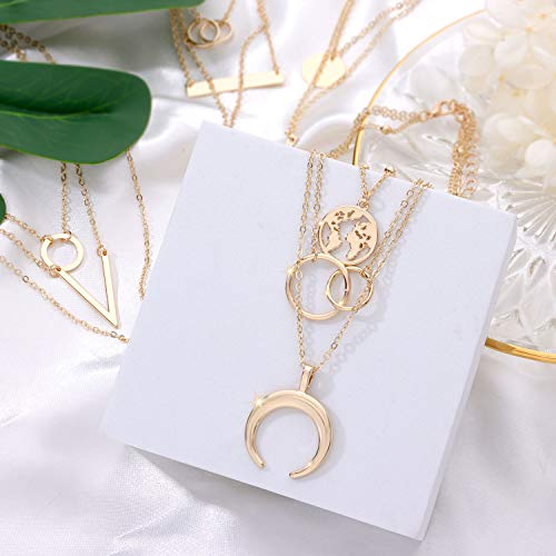 6 Pieces Layered Necklaces For Women Long Necklaces Gold Choker Necklaces Map Coin Bar Crescent Moon Necklace Layered Y Pendant Necklace Multilayer4