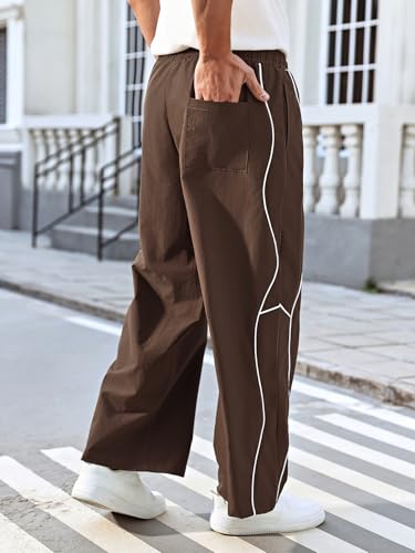 OYOANGLE Men's Elastic Drawstring Waist Straight Leg Pants with Pocket Loose Long Sweatpants3