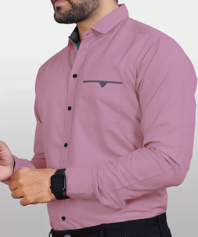 Image of CB-COLEBROOK Men's Regular Fit Solid Soft Touch Cotton Casual Shirt with Pocket Design with Spread Collar & Full Sleeves (Available in Plus Size)