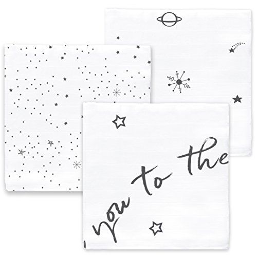 Image of Amazing Baby Muslin Swaddle Blankets for Baby, Newborn Receiving Blanket, 100% Cotton Swaddle Wrap, XLarge, 46 x 46 inches, Milestone Blankets, Set of 3, Love You to The Moon, Soft Black