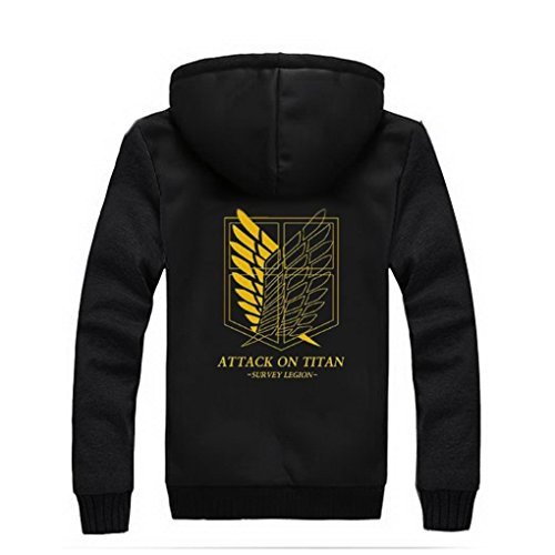 Ataque a los Titanes Sudadera con Capucha Negra Hombres&Mujeres Cosplay Chaqueta de...