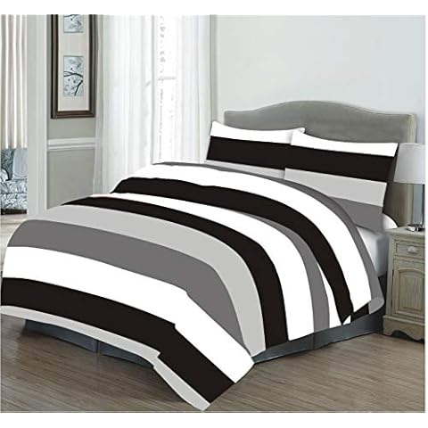 RayyanLinen VANICE Stripes Charcoal Grey White Black Printed Duvet Cover Bedding Set with Pillowcases (King) Cover