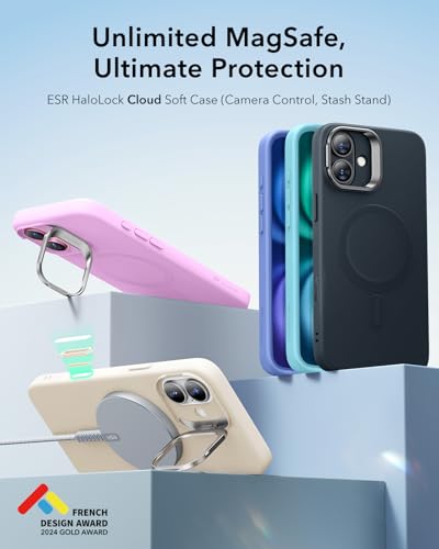 Image of ESR for iPhone 16 Case, Camera Control Button Silicone Case with Stand, Compatible with MagSafe, Built-in Camera Stash Stand, Magnetic Phone Case for iPhone 16 Pro Max,Cloud Series,Teal