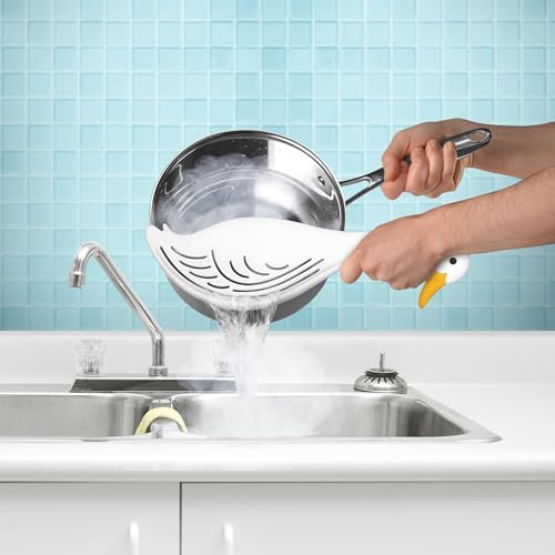 Image of Genuine Fred WATERFOWL Goose Pot Strainer - Great for Pasta and Vegetables - Easy One-Handed Draining - Space-Saving Design - Funny Kitchen Gadget and Accessory