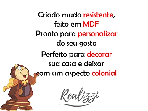 Mesa de Cabeceira Colonial Com 3 Gavetas P/Quarto Sala Decoração