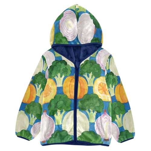 Vegetable and Fruit Pattern Print Toddler Fleece Jacket Girl Boys Hooded Fleece Jacket Coat Warm Outwear Zip-up 3-10T