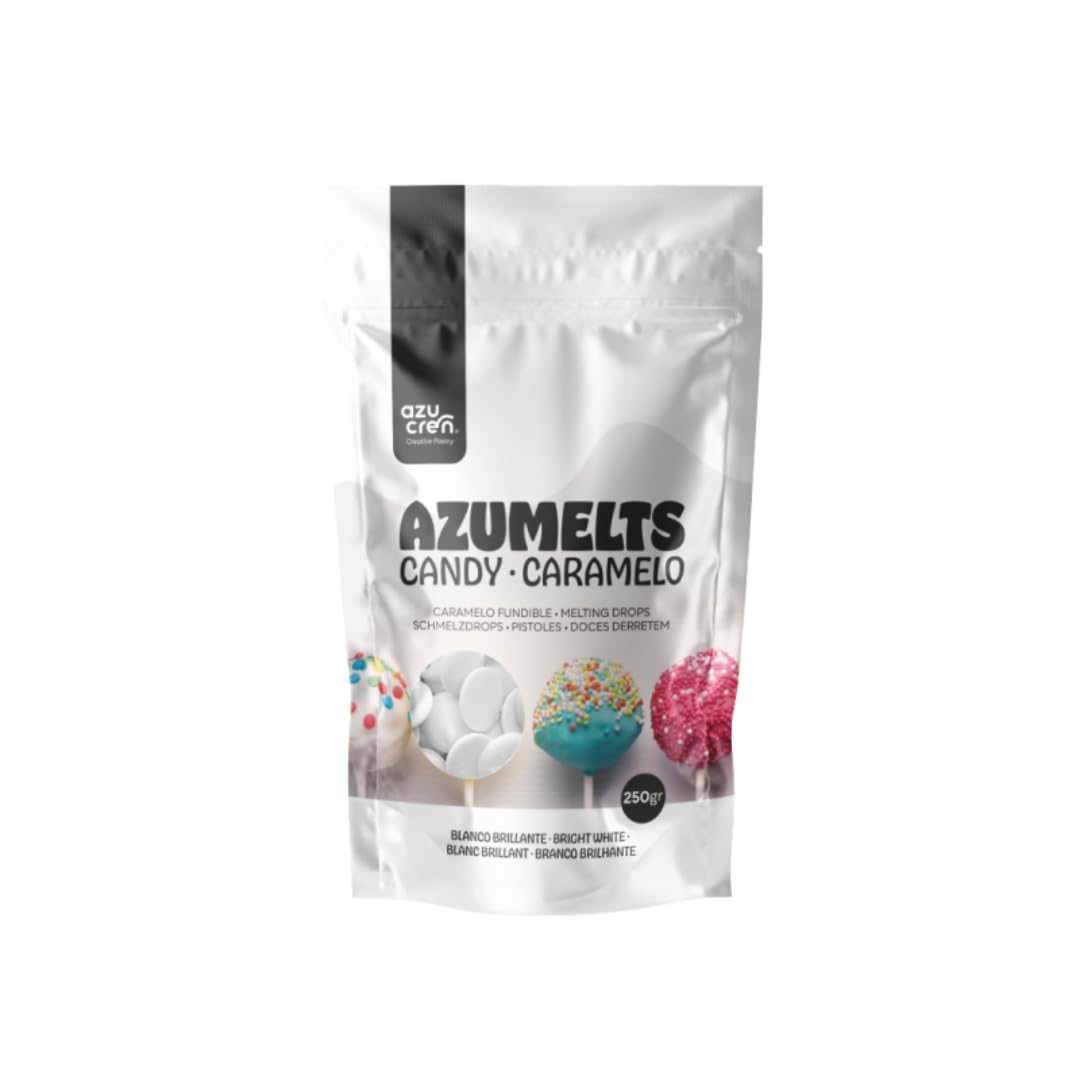 Azucren, Cobertura para Derretir, Sabor Similar al Chocolate, Ideal para Cubrir, Moldear, Bañar y Decorar Tartas, Cake Pops y Postres, Textura Cremosa y Fácil de Usar, 250 g (Blanco Brillante)